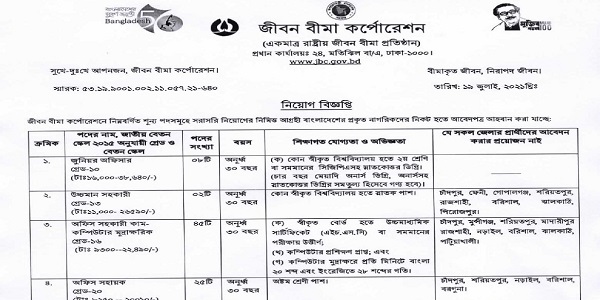 জীবন বীমা কর্পোরেশনের নতুন নিয়োগ বিজ্ঞপ্তি প্রকাশ