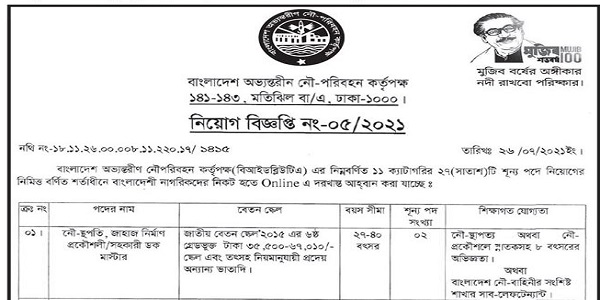 বাংলাদেশ অভ্যন্তরীণ নৌ-পরিবহন কর্তৃপক্ষ এর নতুন নিয়োগ বিজ্ঞপ্তি প্রকাশ