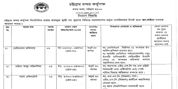 চট্টগ্রাম বন্দর কর্তৃপক্ষের নতুন নিয়োগ বিজ্ঞপ্তি প্রকাশ