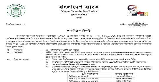 ২০০ পদে বাংলাদেশ ব্যাংকের পুন:নিয়োগ বিজ্ঞপ্তি প্রকাশ