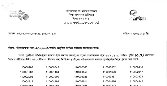 শিক্ষা প্রকৌশল অধিদপ্তরের লিখিত পরীক্ষার ফলাফল প্রকাশ