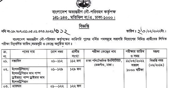 বাংলাদেশ অভ্যন্তরীণ নৌ-পরিবহন কর্তৃপক্ষ এর লিখিত পরীক্ষার সময়সূচী প্রকাশ