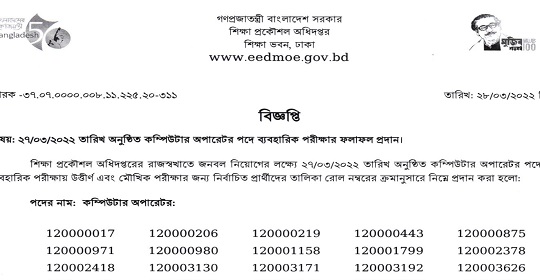 শিক্ষা প্রকৌশল অধিদপ্তরের পরীক্ষার ফলাফল প্রকাশ