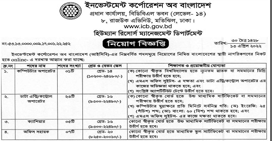 ইনভেস্টমেন্ট করপোরেশন অব বাংলাদেশ এর নতুন নিয়োগ বিজ্ঞপ্তি প্রকাশ
