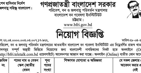 ৮০ পদে বাংলাদেশ বন গবেষণা ইনস্টিটিউট (বি এফ আর আই) এর নতুন নিয়োগ বিজ্ঞপ্তি প্রকাশ