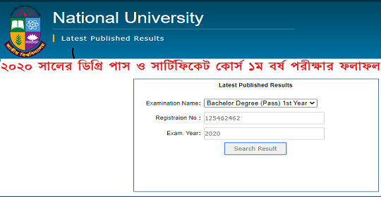 ২০২০ সালের ডিগ্রি পাস ও সার্টিফিকেট কোর্স ১ম বর্ষ পরীক্ষার ফলাফল প্রকাশ