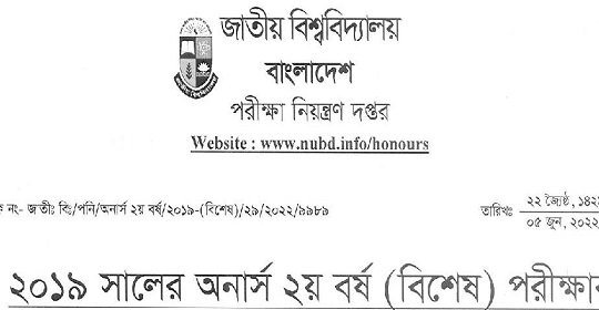 জাতীয় বিশ্ববিদ্যালয় অনার্স ২য় বর্ষ বিশেষ পরীক্ষার ফরম পূরণ নোটিশ প্রকাশ (২০১৯)