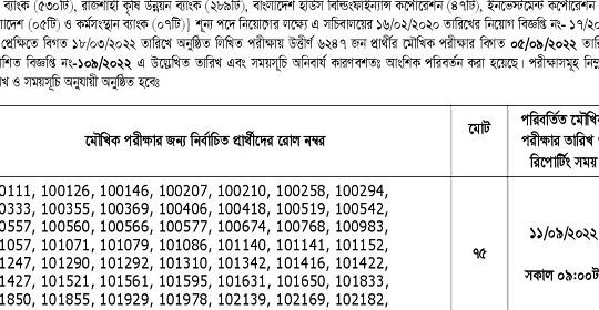 সমন্বিত ৯ ব্যাংকের মৌখিক পরীক্ষার সময়সূচি পরিবর্তন