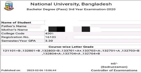 ২০২০ সালের ডিগ্রি পাস ও সার্টিফিকেট কোর্স ৩য় বর্ষ পরীক্ষার ফলাফল প্রকাশ