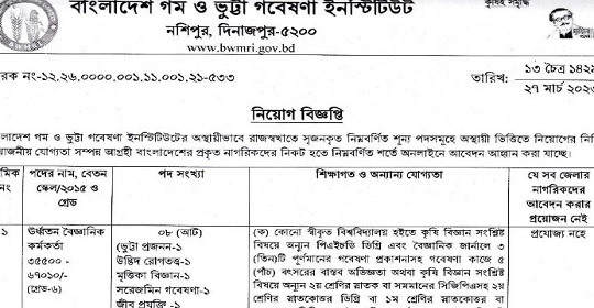 ৪৫ পদে বাংলাদেশ গম ও ভুট্টা গবেষণা ইনস্টিটিউটের নতুন নিয়োগ বিজ্ঞপ্তি প্রকাশ