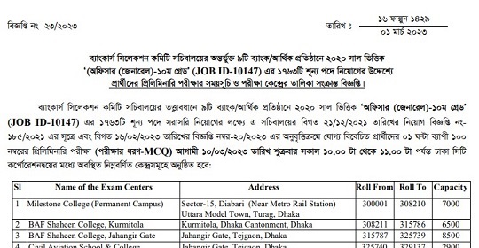 ১৭৬৩ পদে সমন্বিত ৯ ব্যাংকের MCQ পরীক্ষার আসনবিন্যাস প্রকাশ