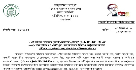 ২৪১৬ পদে সমন্বিত ৭ ব্যাংকের এডমিট কার্ড ডাউনলোড প্রকাশ